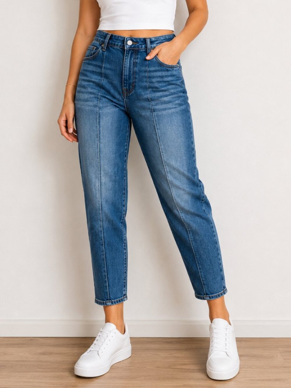 FRAYED High Rise Tapered Jeans Distressed Whiskered NWT  Sizes 30 & 32 Available